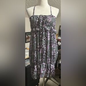 Cecico Purple plaid/patchwork mini dress. Detachable spaghetti straps. Size M